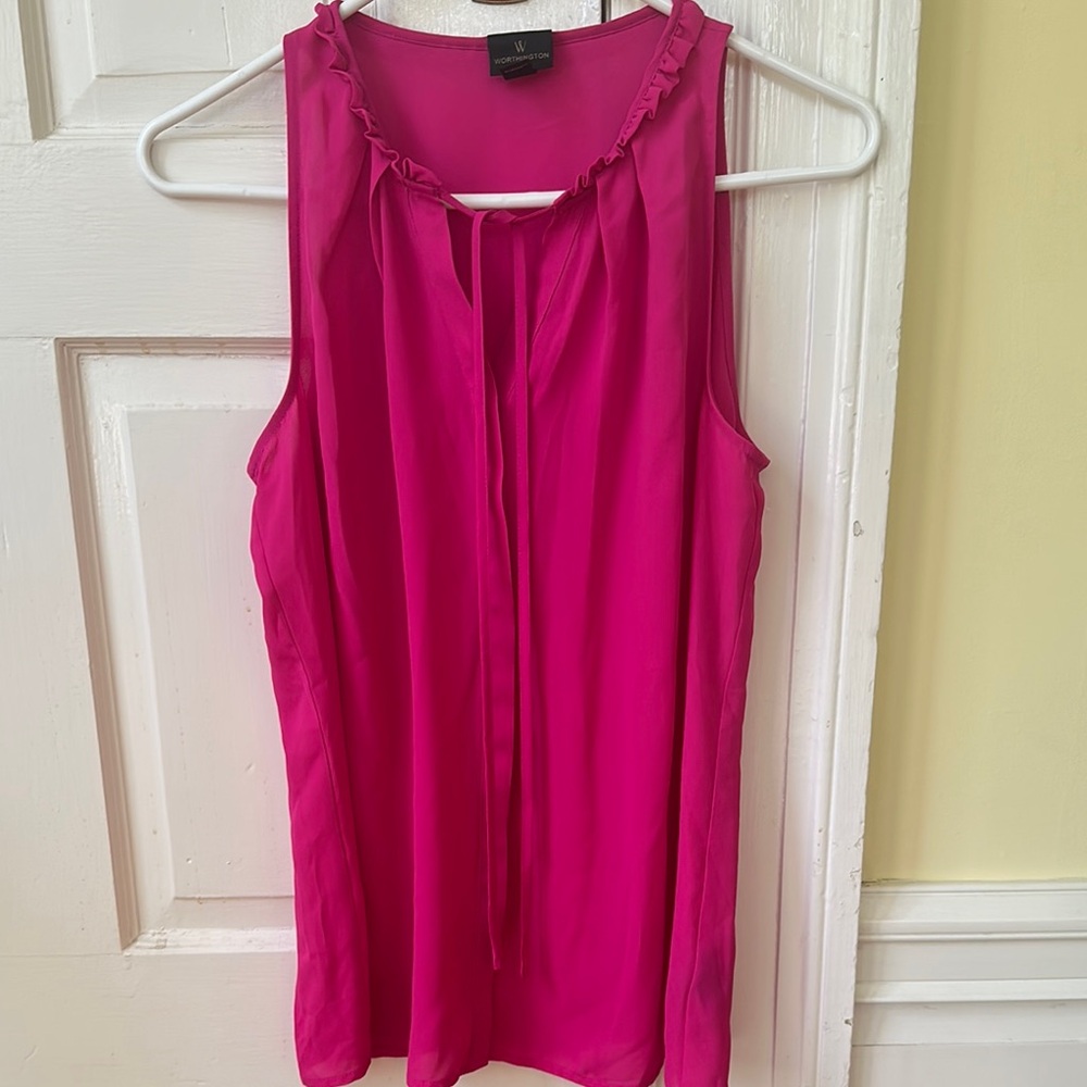 Pink Sleeveless Tie Front Blouse